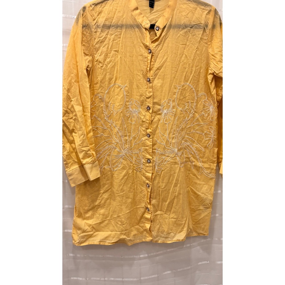 Nishat Linen Pret Yellow Pima Cotton Embroidered Tunic Top Button Down Size‎ 6